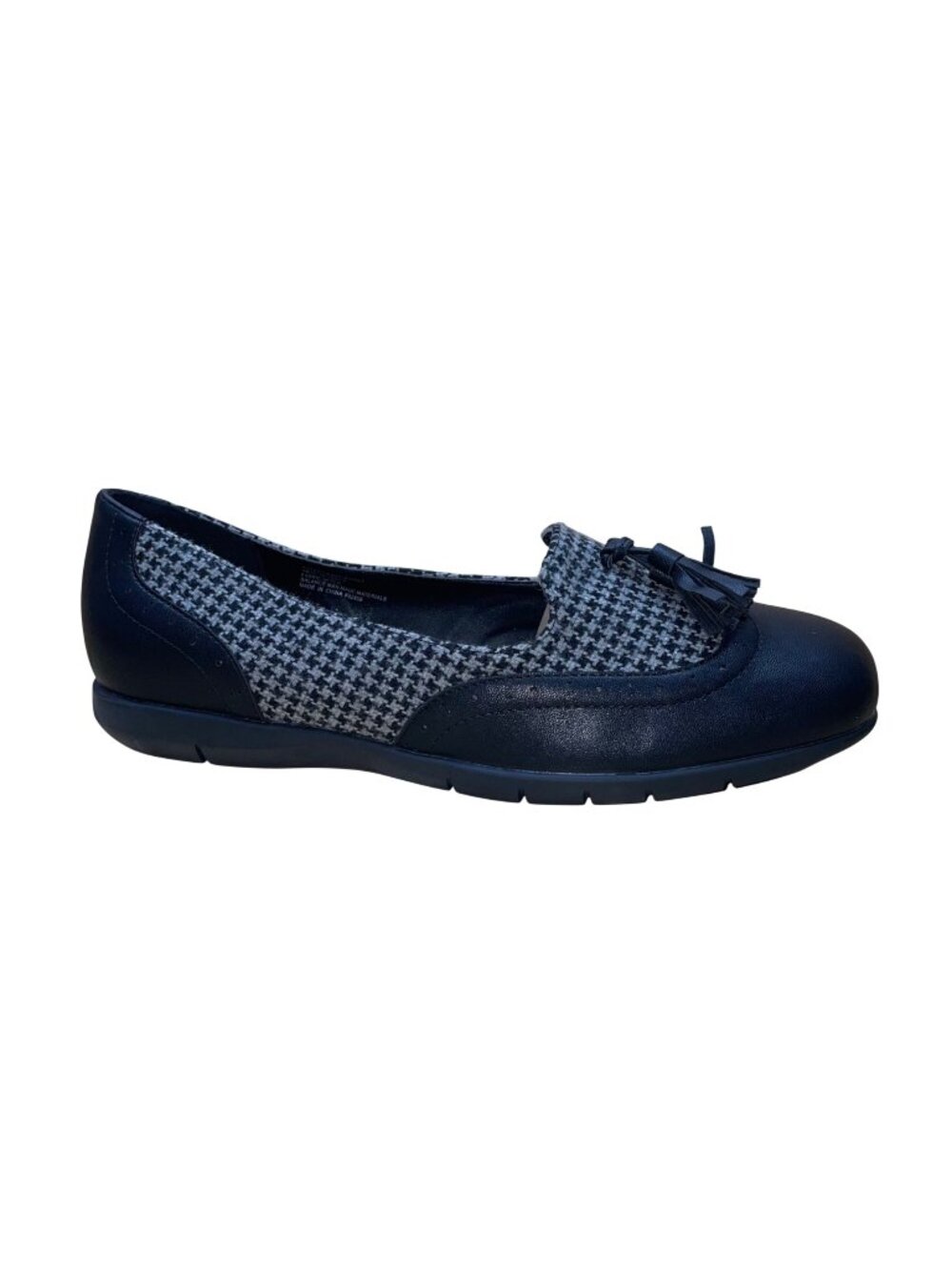 Comfortview Women’s Black Herringbone Fabric Tassel Aster Flats Size 10W